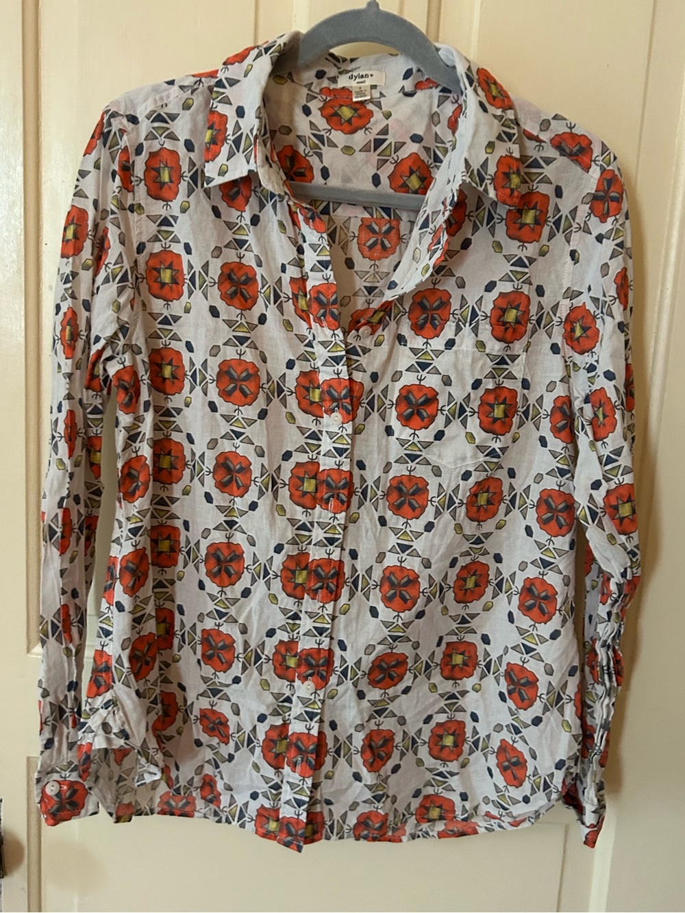dylan western motif Button-Up Shirt with Red Floral Print S